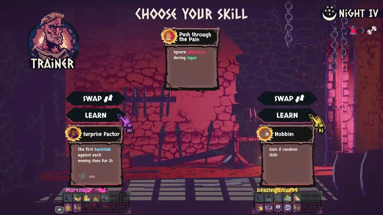 Chained Beasts afflictions Trainer skill Push through the Pain with Ignore afflictions during vigor text