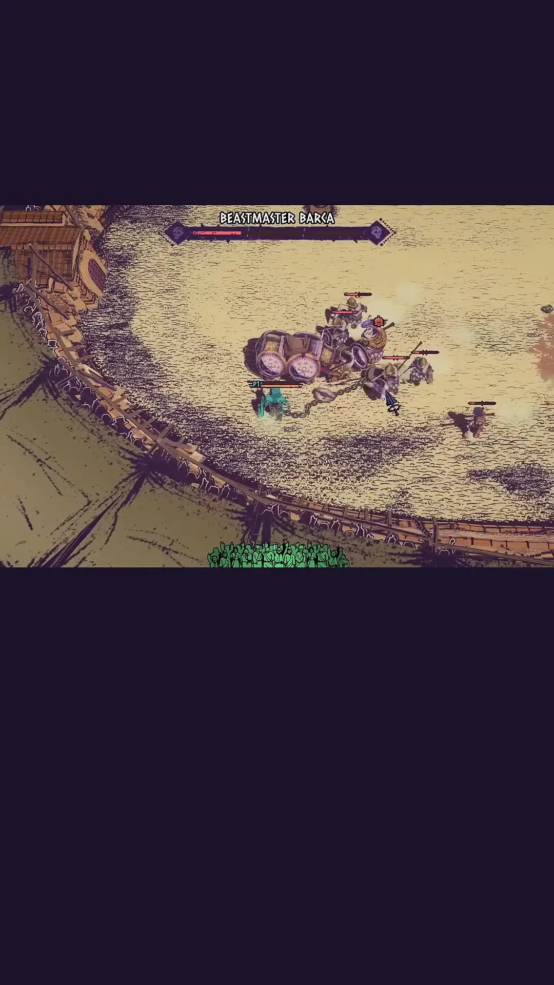 Chained Beasts bosses player beside the rhino with shield enemies clustered nearby