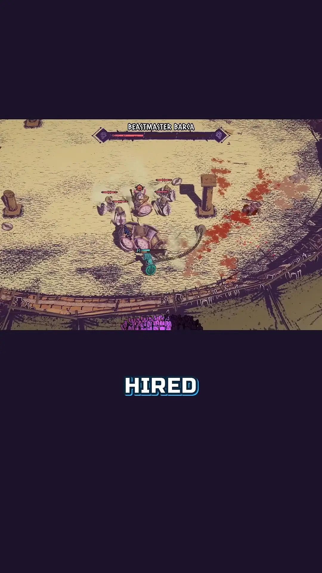 Chained Beasts bosses player facing the rhino and shield-bearing enemies near the arena wall
