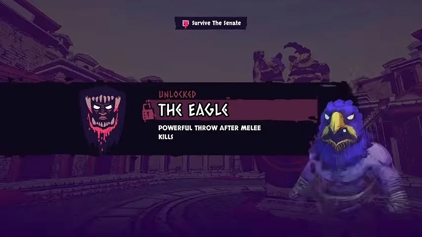 Chained Beasts characters Eagle unlock panel with Survive The Senate and powerful throw after melee kills