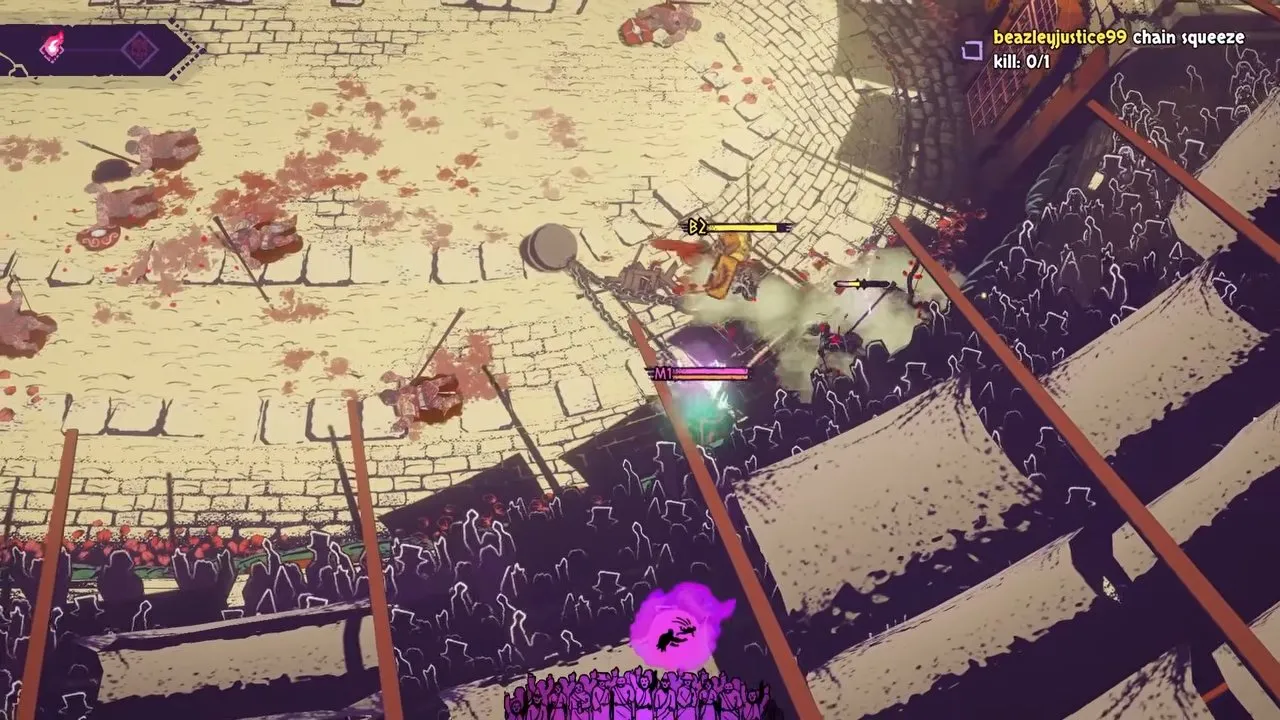 Chained Beasts co-op duo connected by a chain beside the arena wall