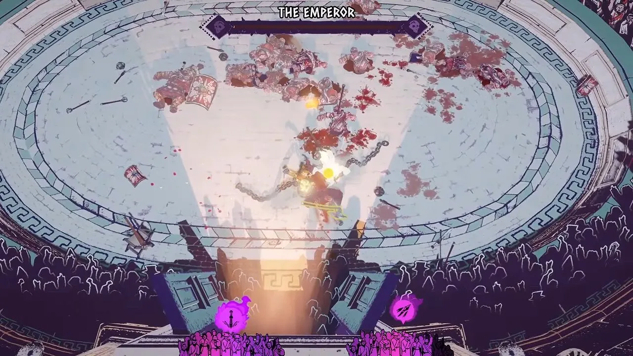 Chained Beasts Crowd Favor gladiators performing executions in the Emperor's bloodied arena