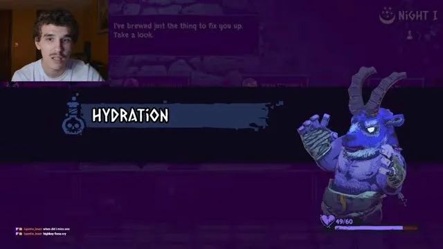 Chained Beasts difficulty Hades hydration screen with a horned character holding a cup